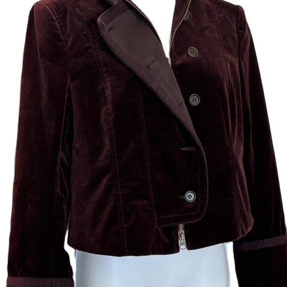 Theory Cropped Burgundy Velvet jacket Sz S - Picture 7 of 10